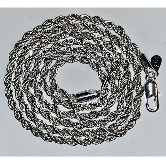 24” 14K White Gold Filled Over 925 Sterling Silver 2MM Brazilian Rope Chain, New - Picture 4 of 8